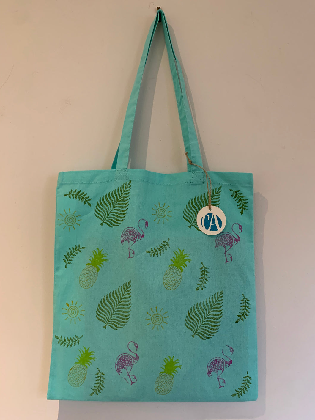 Handprinted Tropical Tote Bag